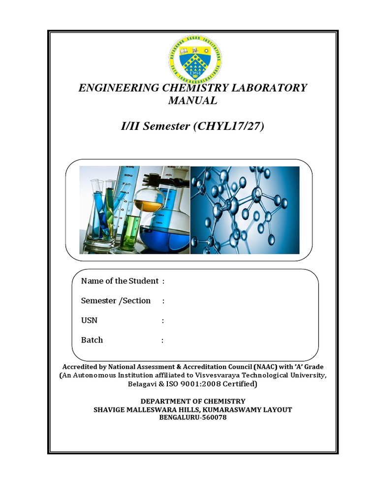 Chemistry Lab Manual VTU 1st Year PDF Ph Acid Dissociation Constant