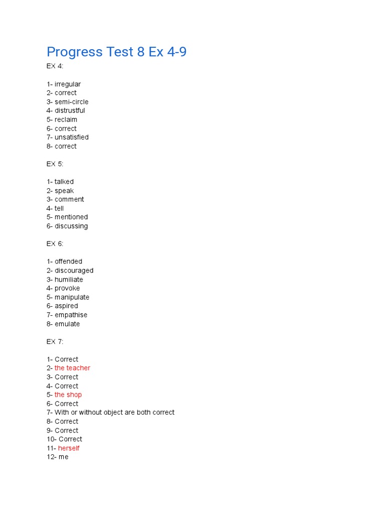 Progress Test 8 Ex 4-9 | PDF