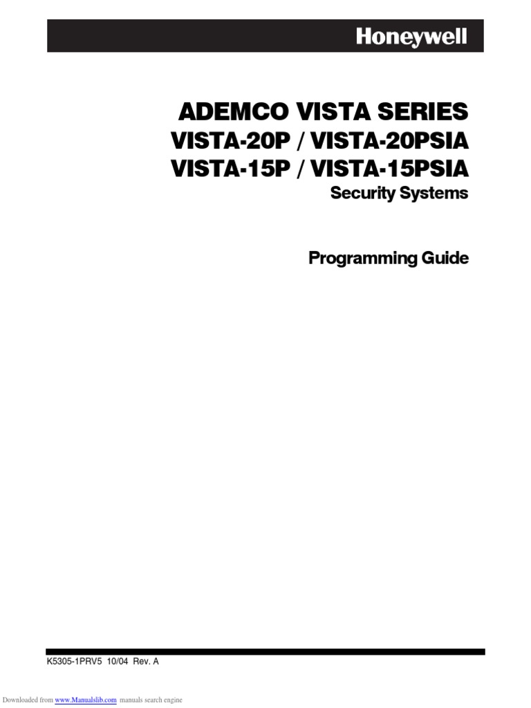 Vista 20P Programming Guide PDF Security Alarm Menu