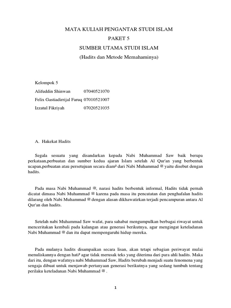 Hadis (Hadits Dan Metode Memahaminya | PDF