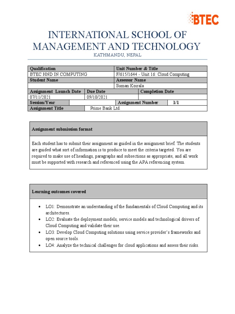 Cloud Computing Solutions for Prime Bank | PDF | Cloud Computing ...