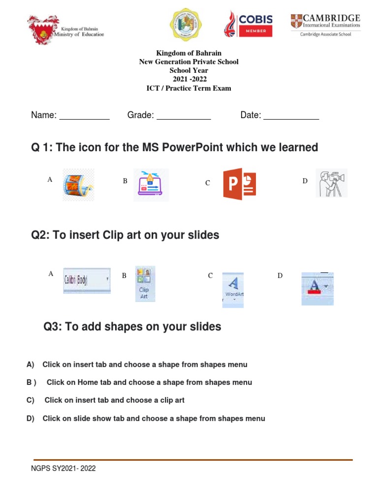 Grade 2 ICT Practice Exam 2021-2022 | PDF