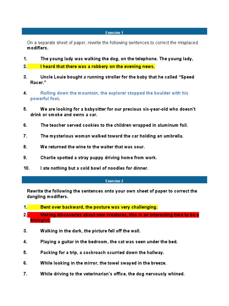 Exercise On Modifiers | PDF