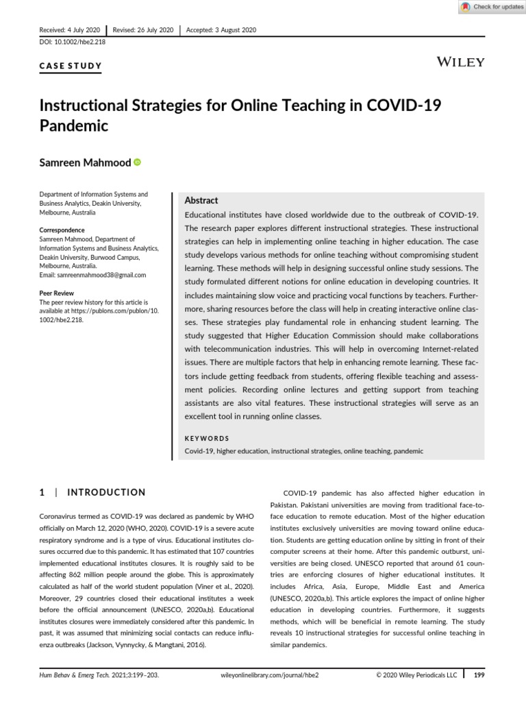 Instructional Strategies For Online Teaching in COVID-19 Pandemic | PDF ...