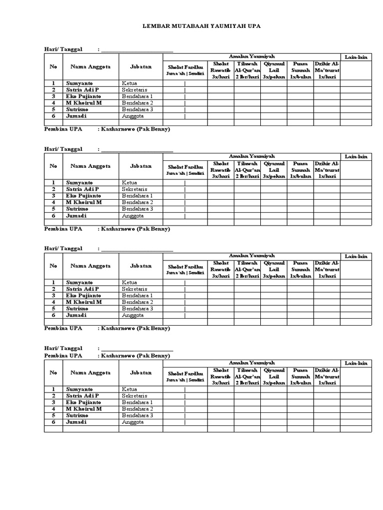 Lembar Mutabaah Yaumiyah | PDF