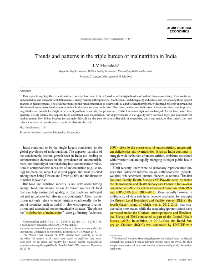 Trends and Patterns in The Triple Burden of Malnutrition in India | PDF ...