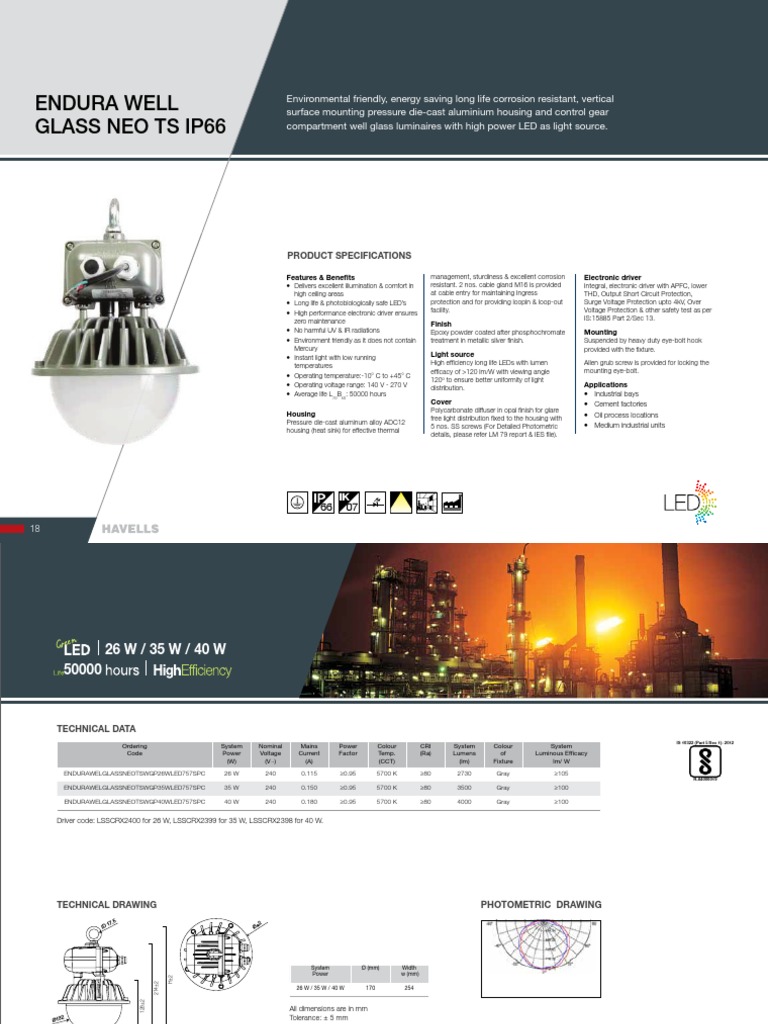 Catalogue Havells Industrial Lighting PDF Light Emitting Diode