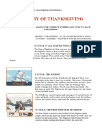 History of Thanksgiving: Reorder The Story - Assign The Correct Number and Title To Each Paragraph