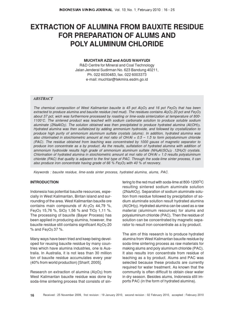 Extraction of Alumina From Bauxite Residue PDF Aluminium Sodium