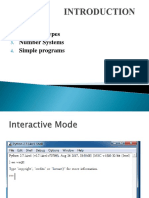 Modes Values & Types Number Systems Simple Programs