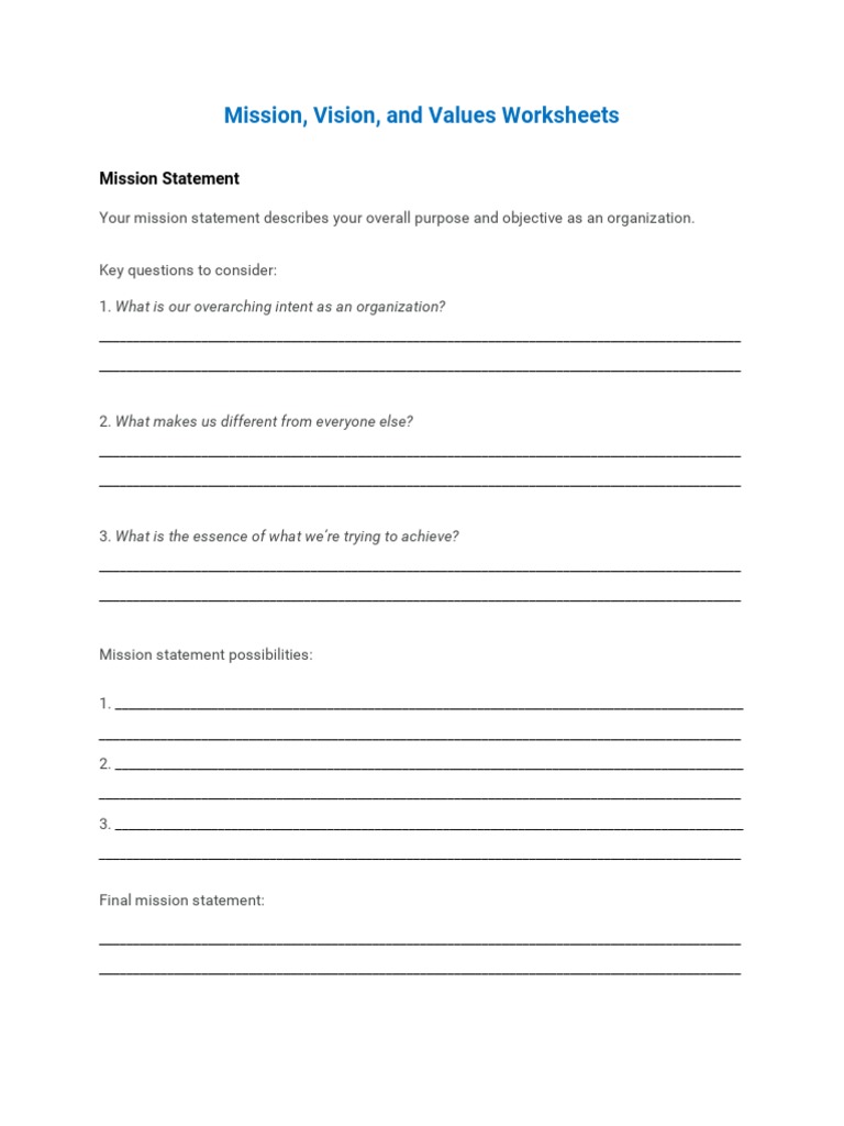 Mission, Vision, and Values Guide | PDF | Cognition | Business