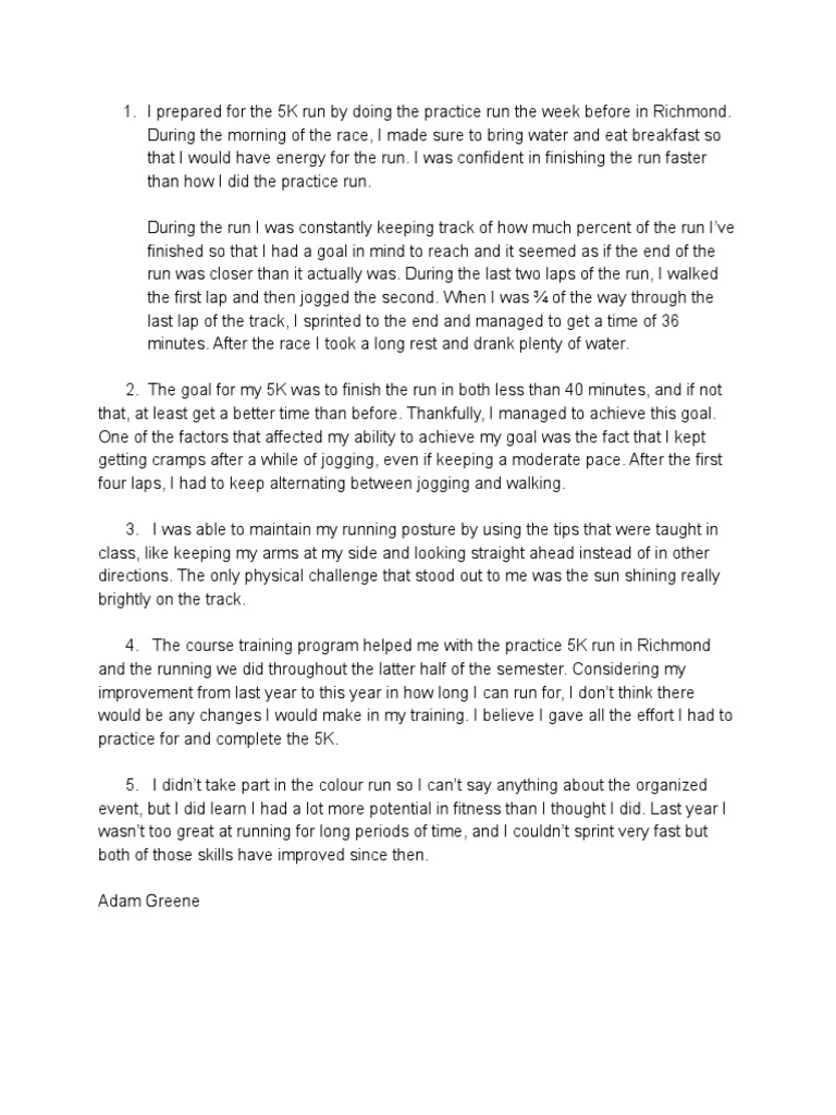 My 5K Race Experience and Training | PDF | Self-Improvement