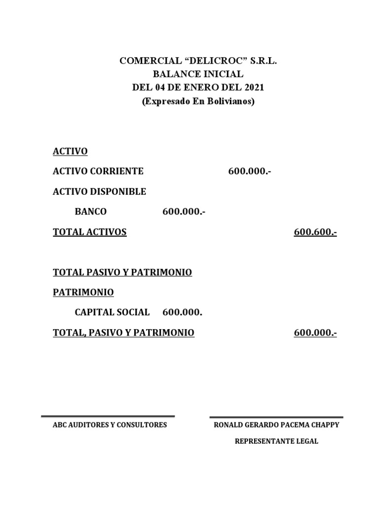 Balance Inicial | PDF | Finanzas y dinero | Derecho