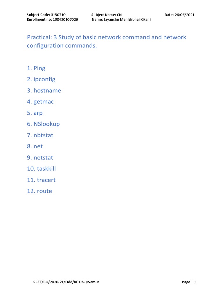 Practical: 3 Study of Basic Network Command and Network Configuration ...