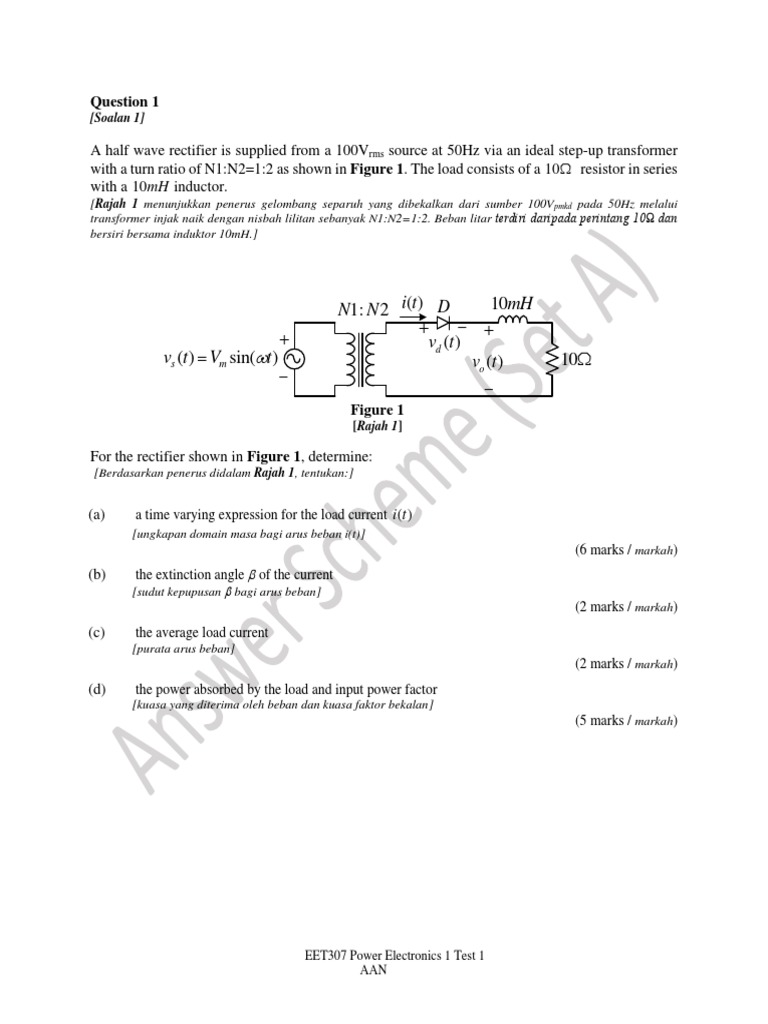 Test1 Ans Scheme (Set A) | PDF | Rectifier | Electrical Network
