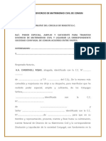 Poder Para Divorcio de Matrimonio Civil de Comun Acuerdo