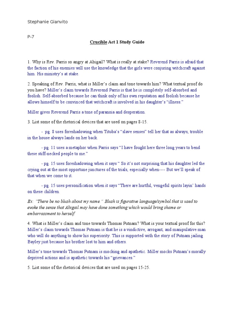 Crucible Act 1 Study Guide