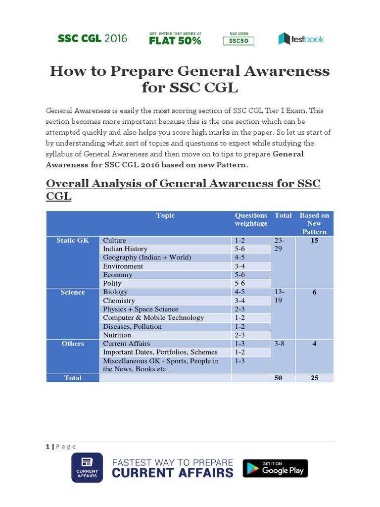 A Comprehensive Guide to Preparing for the General Awareness Section of the SSC CGL Exam  PDF 