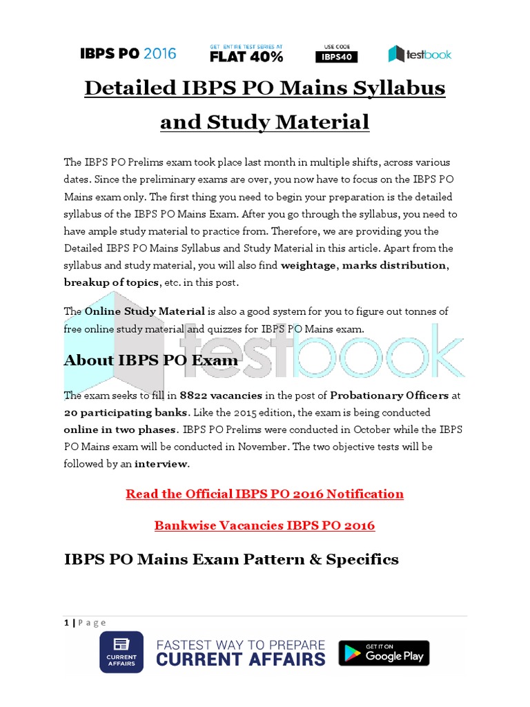 IBPS PO Mains Syllabus & Study Material | PDF | Phrase | Verb