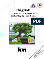 English: Quarter 1 - Module 7: Evaluating Spoken Texts