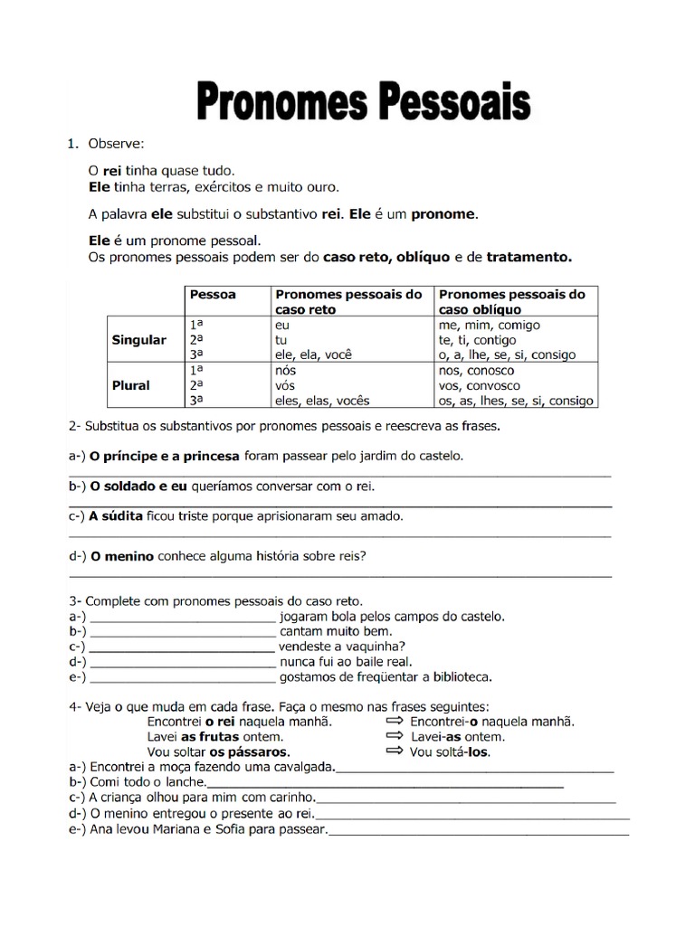 Exercícios Pronomes Pessoais | PDF