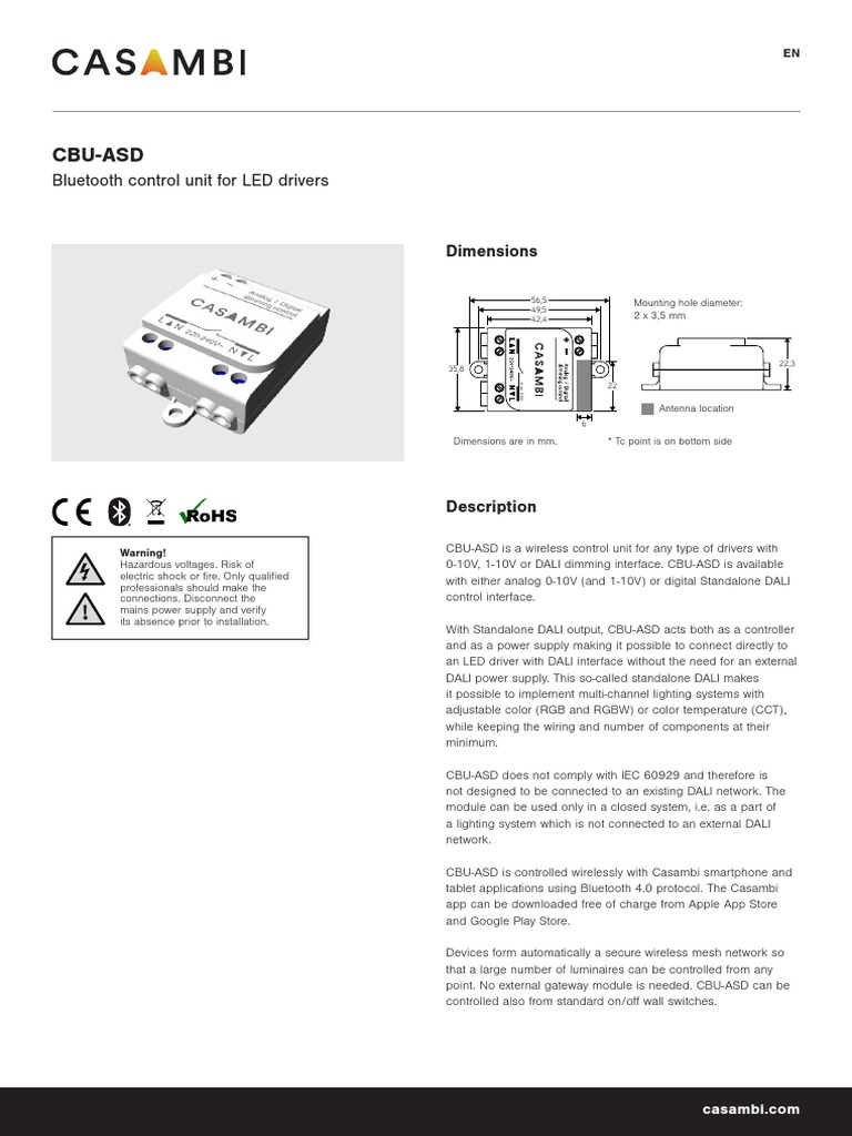 Cbu-Asd: Bluetooth Control Unit For LED Drivers | PDF | Mains ...