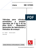 NB 137003 Válvulas Boliviana para Cilindros Sometidos A Presión (Garrafas de 5 KG A 45 KG para GLP) (2004)