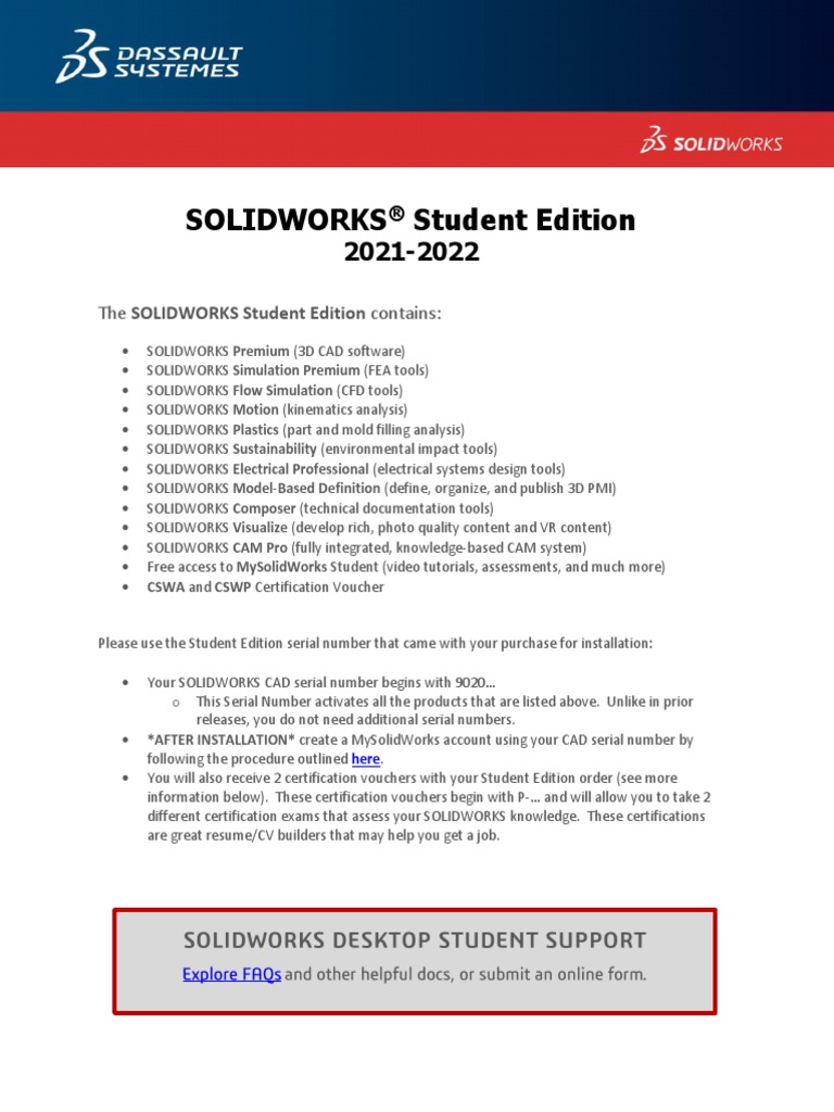 The SOLIDWORKS Student Edition Contains PDF Test (Assessment) 3 D
