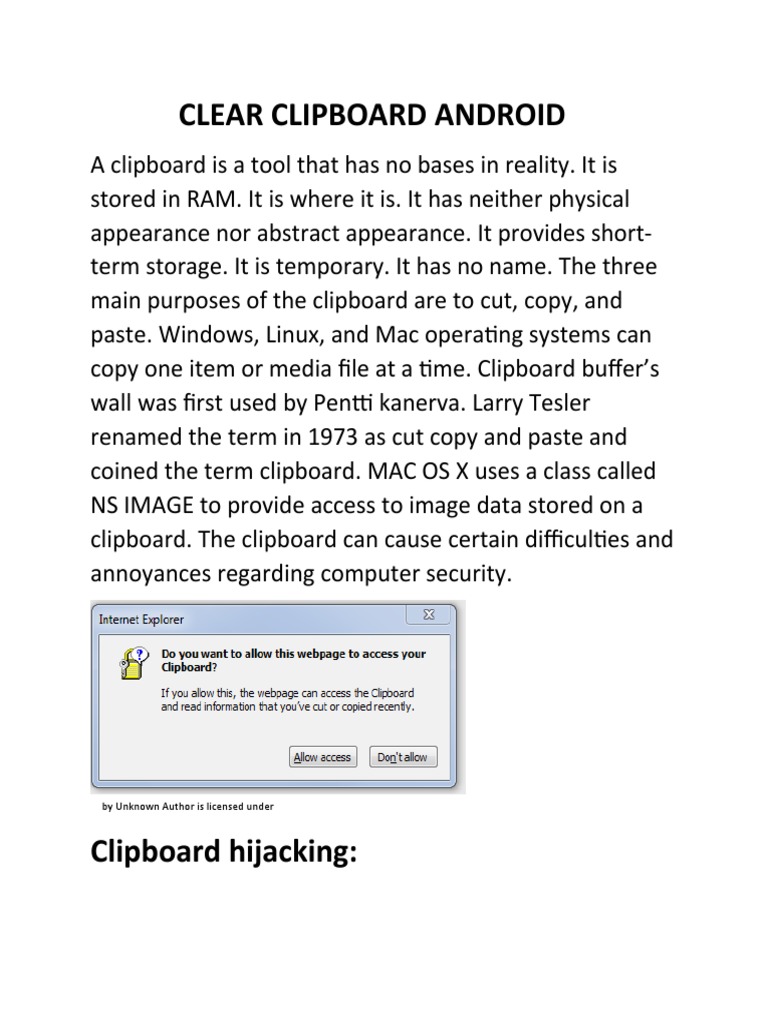 Clear Clipboard Android by Unknown Author Is Licensed Under PDF