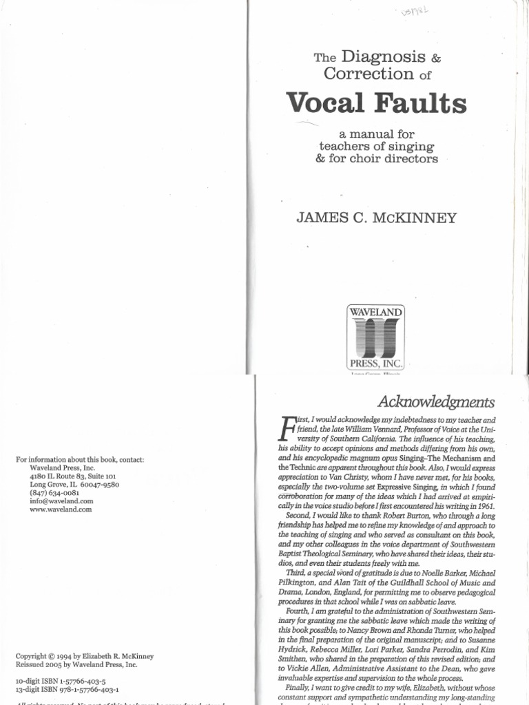 The Diagnosis And Correction Of Vocal Faults