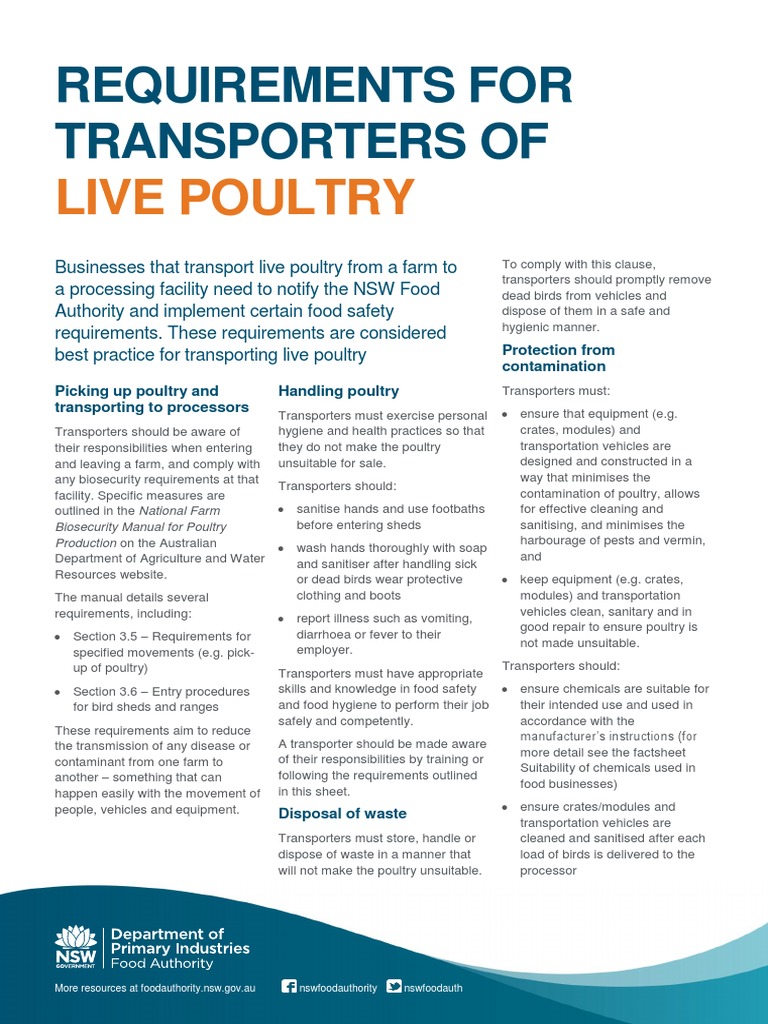 Live Poultry Requirements For Transporters of PDF Food Safety