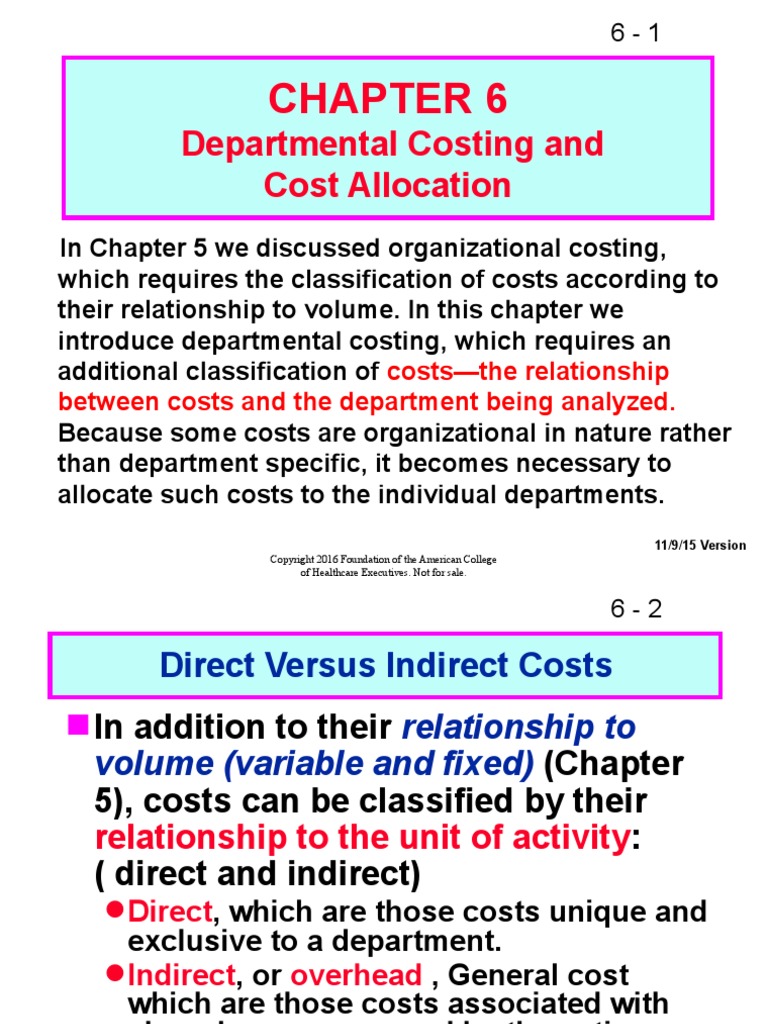 Departmental Costing and Cost Allocation: Costs-The Relationship ...