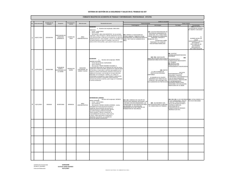 Formato Registro de Accidentes de Trabajo y Enfermedades Profesionales
