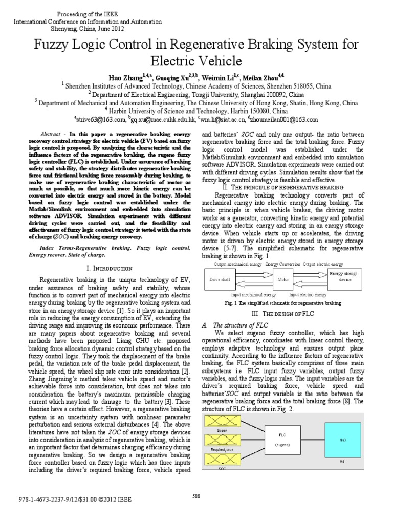 Fuzzy Logic Control in Regenerative Braking System For Electric Vehicle ...