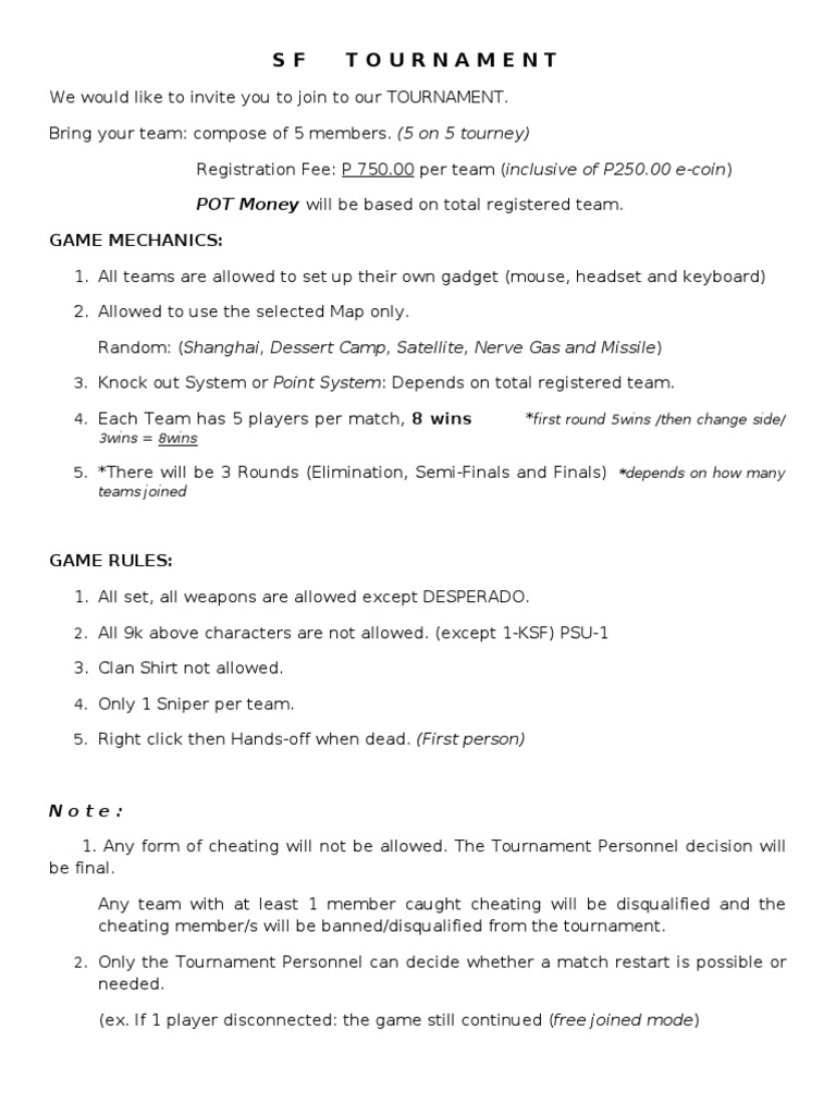 S F Tournament Rules and Details | PDF