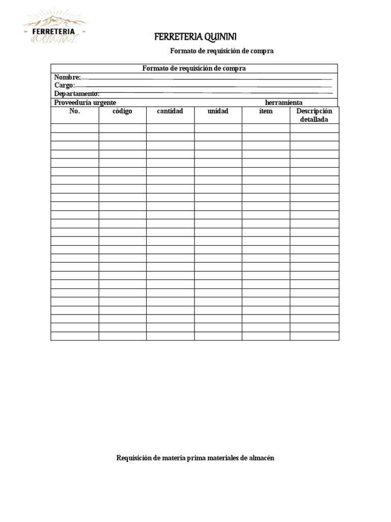 Formato de Requisición de Compra PDF