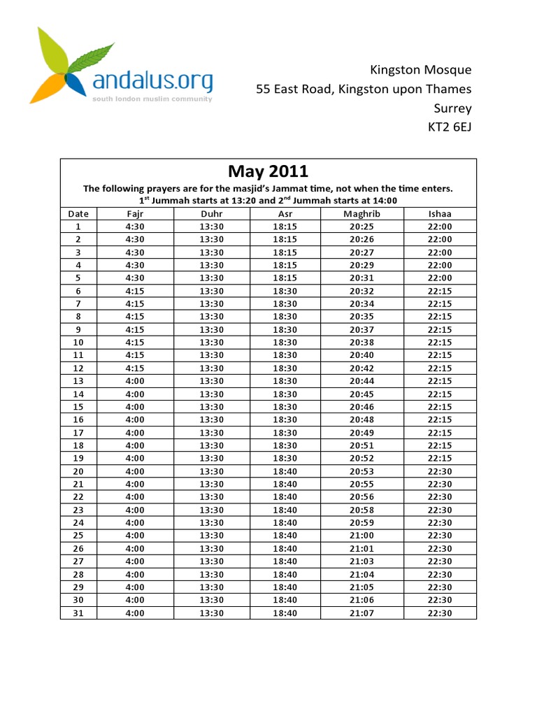 Kingston Mosque 55 East Road, Kingston Upon Thames Surrey Kt2 6ej PDF