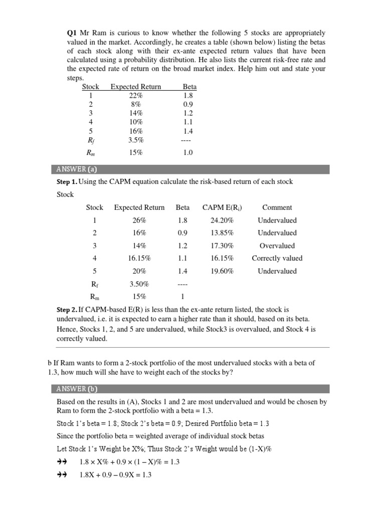 Lecture Misc Questions | PDF | Beta (Finance) | Capital Asset Pricing Model