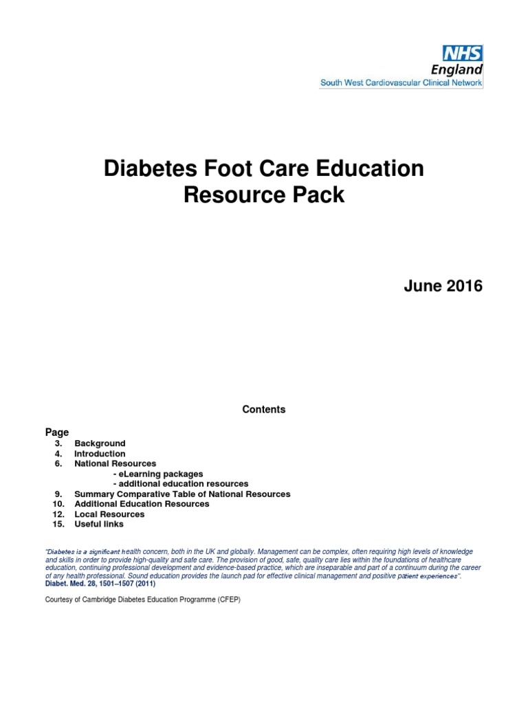 Diabetes Foot Care Education Resource Pack June 2016 PDF Health