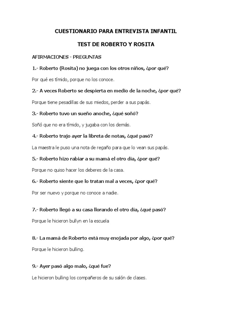 Test de Roberto y Rosita (Jared) | PDF
