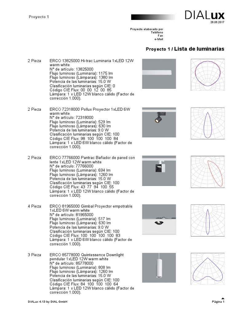Lista de luminariasDiaLux PDF Encendiendo Cantidad