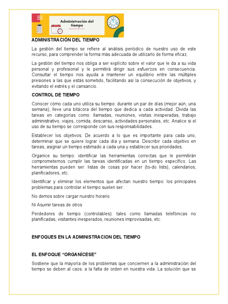 Enfoques en la Administración del Tiempo | PDF | Gestión del tiempo ...