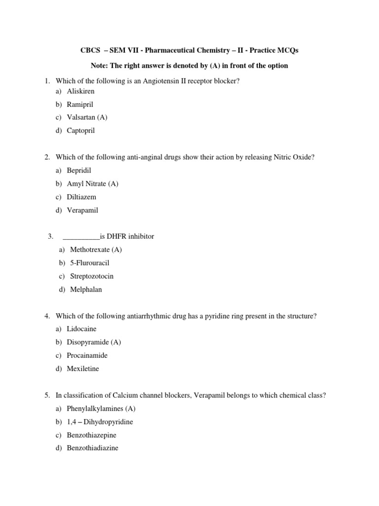 Practice MCQs Sem VII Pharmaceutical Chemistry II CBCS With Answer Key ...