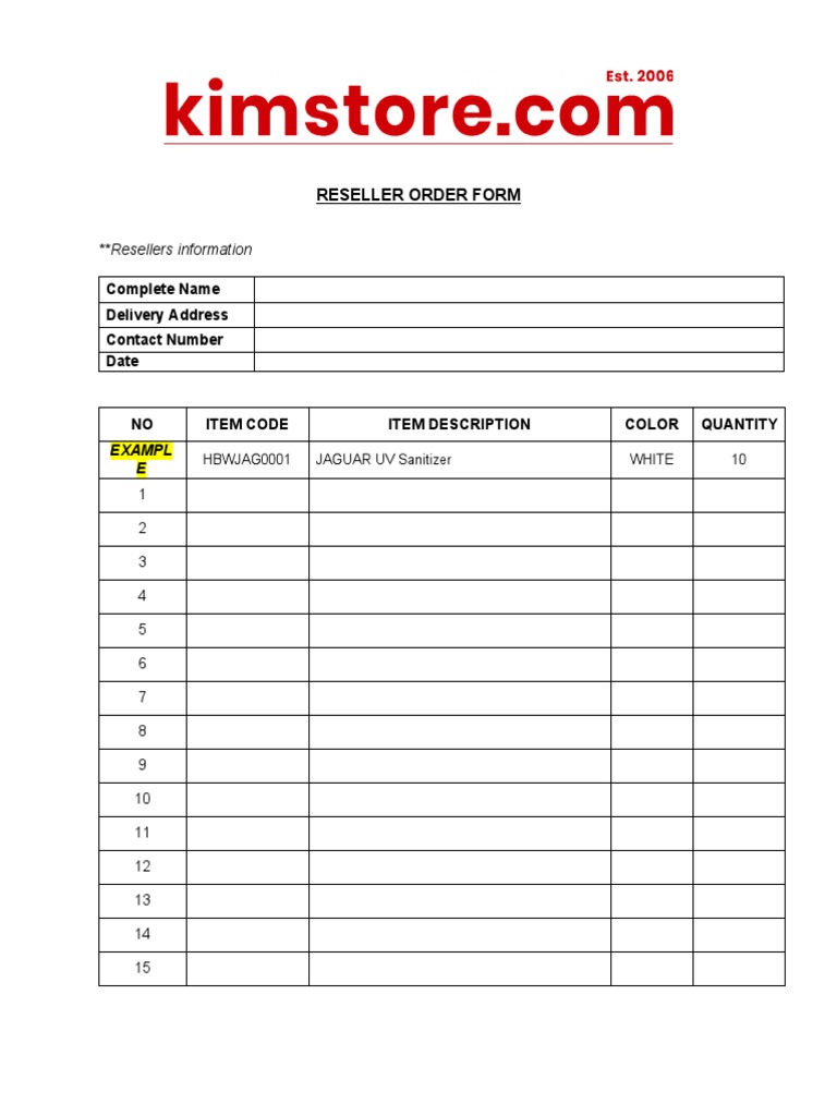 Reseller Order Form: Resellers Information | PDF