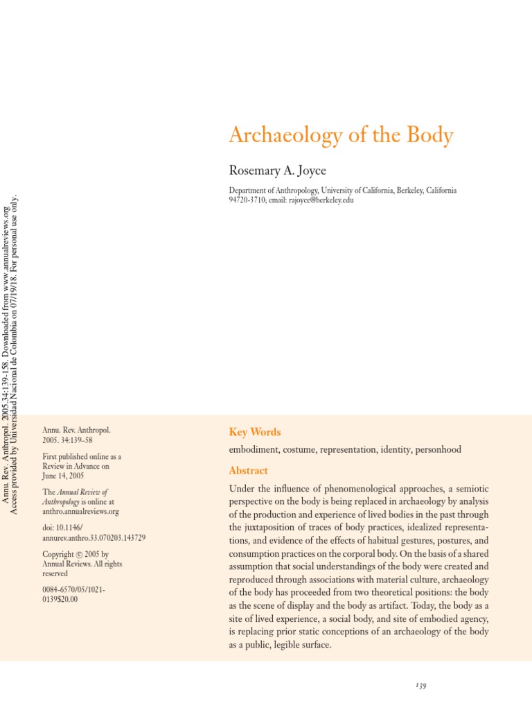Archaeology of The Body Rosemary A. Joyce PDF Anthropology