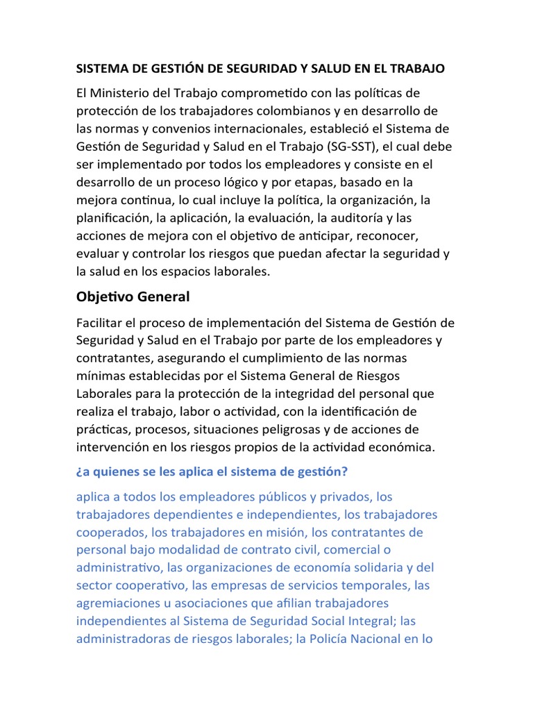 Sistema de Gestión de Seguridad y Salud en El Trabajo | PDF