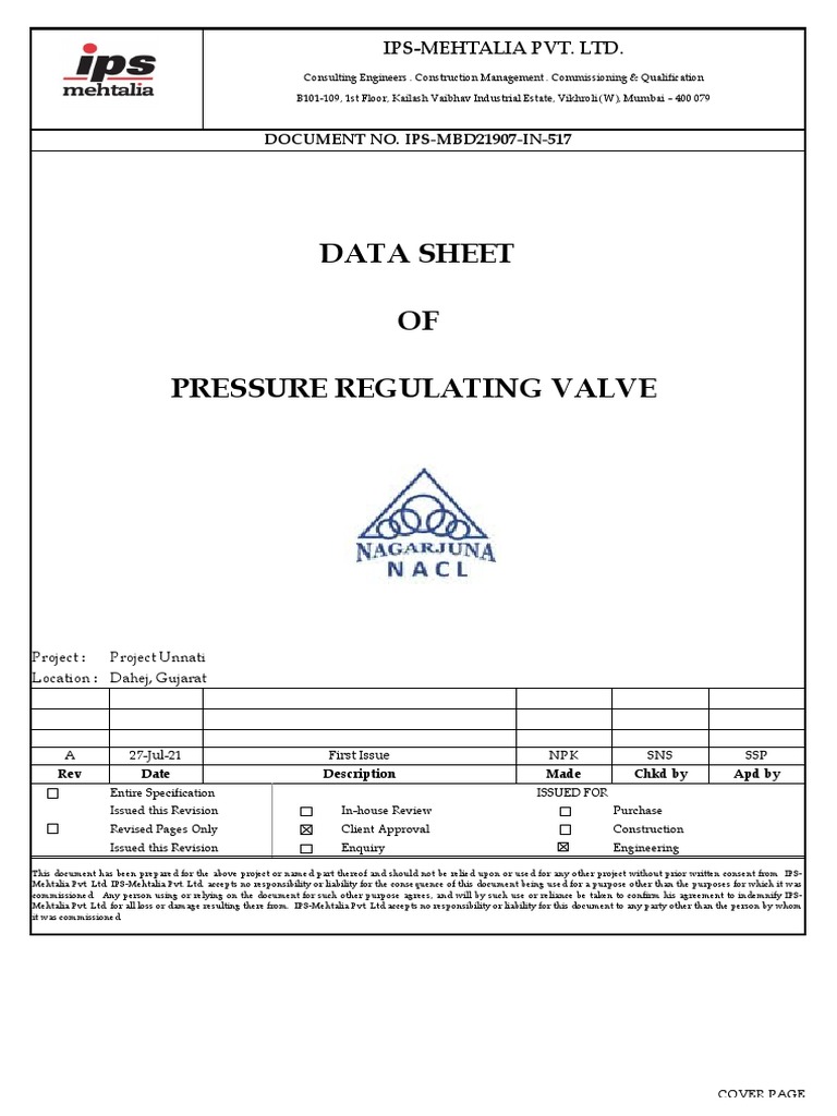 Pressure Regulating Valve Data Sheet | PDF | Mechanical Engineering | Gases
