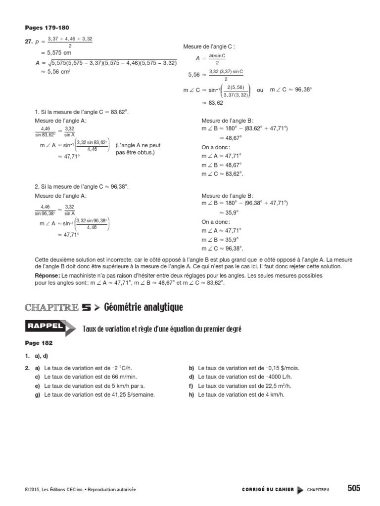 Point De Mire Secondaire 5 Corrigé Pdf Corrigé Point de Mire Chapitre 5 | PDF | Perpendicularité | Mathématiques