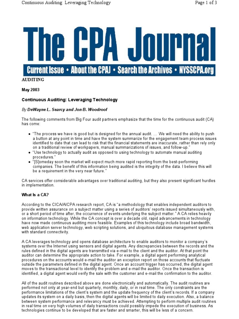 CPA Journal-Continuous Auditing | PDF | Certified Public Accountant | Audit