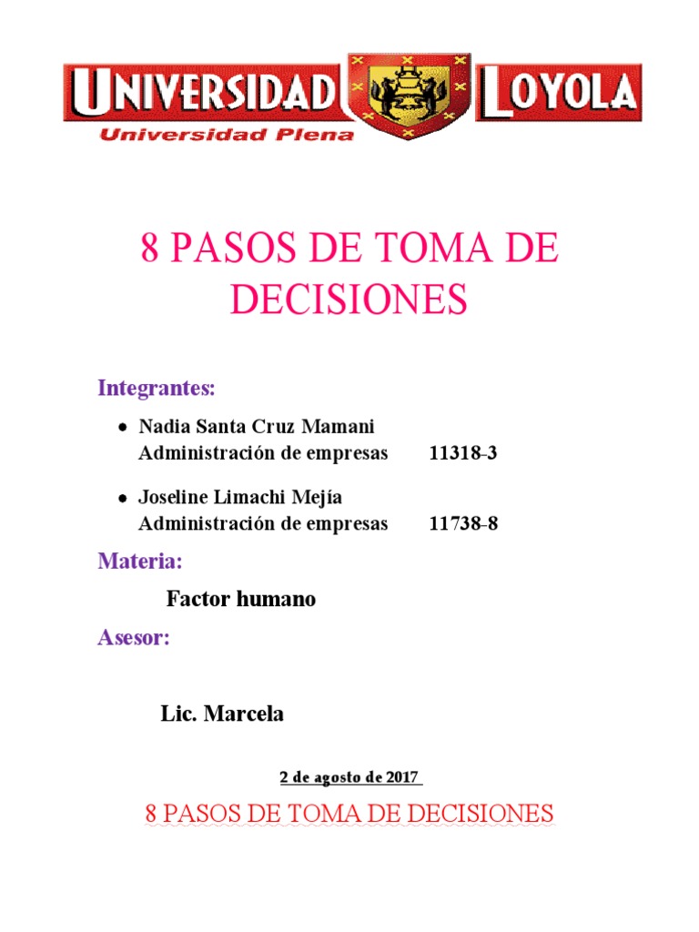 8 Pasos en el Proceso de Decisiones | PDF | Toma de decisiones | Cognición